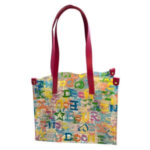 Dooney & Bourke Multicolor Scribble Pink Leather Shopper Tote Purse